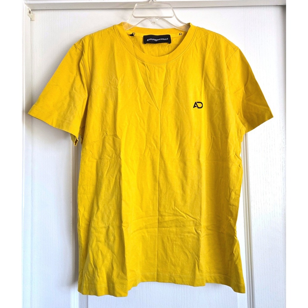 Adolfo Dominguez Mens Mustard Yellow Cotton Crew Neck T-Shirt Logo‎ Size L